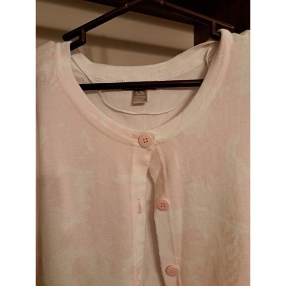 White Stag Cardigan Sz XL White Pink Geometric Button Front Long Sleeve Stretch - Picture 2 of 8